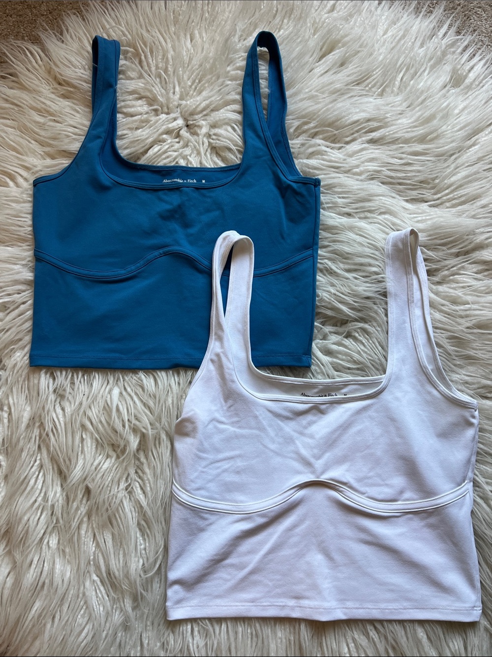 Abercrombie & Fitch Duo Ribbed Crop Tank - Teal & White